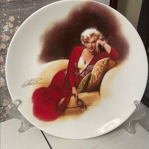 Vintage Decorative Plate with Red Dress Design
